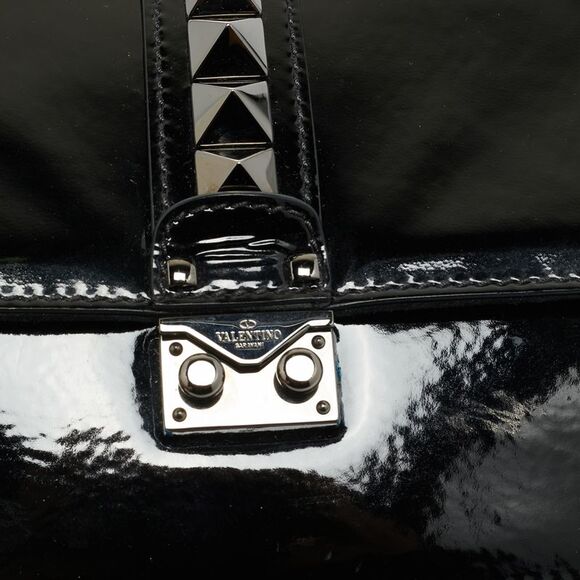 Valentino Rockstud Glam Lock Medium Black Patent Leather Flap Bag - Picture 5 of 7